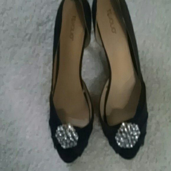 Navy,low heel  with beautiful rhinestone adornment - Picture 1 of 3